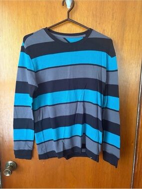 Men's Long-Sleeve Crewneck Stripe Shirt - Blue & Gray